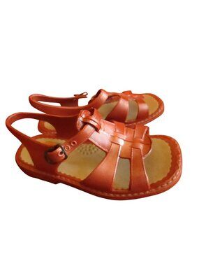 girls Sandals Sz 10.5 NEW NIB True Vtg 70s Brown RUBBER Strappy MEXICAN SANDAK